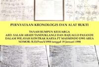Keterangan Photo : Kronologi dan Alat Bukti Tamah Masyarakat Dalam Wilayah Kontrak Karya PT. Masmindo Dwi Area Tahun 1998