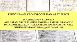 Keterangan Photo : Kronologi dan Alat Bukti Tamah Masyarakat Dalam Wilayah Kontrak Karya PT. Masmindo Dwi Area Tahun 1998