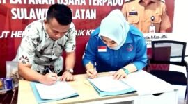 UPT Pusat Layanan Usaha Terpadu (PLUT) Sulawesi Selatan dan Dewan Pengurus Wilayah (DPW) UKM IKM Nusantara Provinsi Sulawesi Selatan menandatangani komitmen bersama di Makassar, Kamis, 10 September 2026